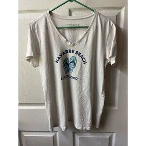 Life Is Good White Tee with Faded Gray Logo Womens Large